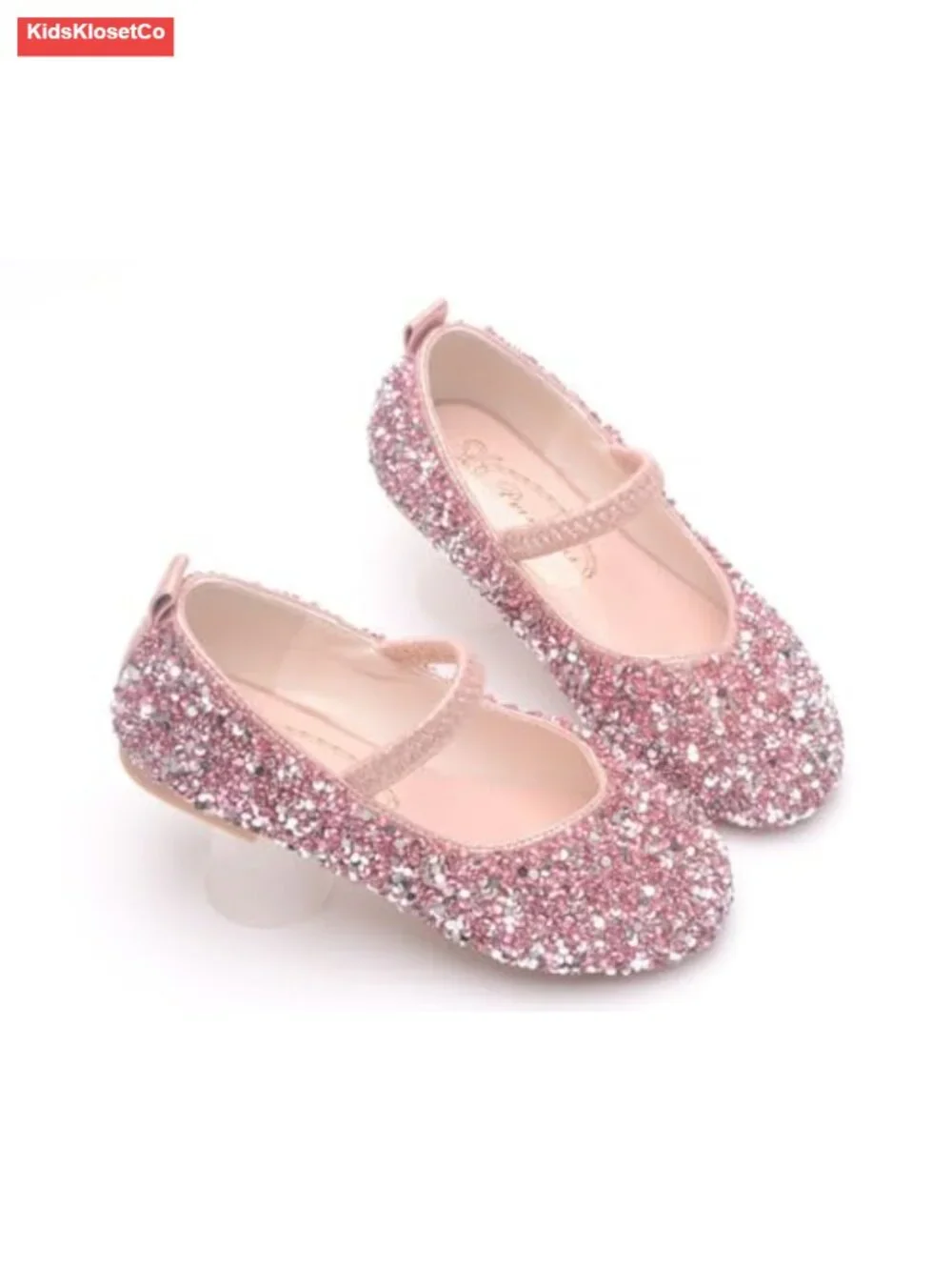Girls Mary Jane Ballet Flats Faux Leather Glitter Sparkle Slip-On Dress Shoes